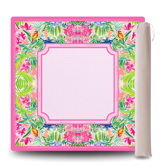 PRE ORDER Mahjong Mat with Canvas Bag – Chinoiserie Song Bird | Neoprene Instructional Table Mat | Smooth Top | 3mm Premium Thickness |Gift