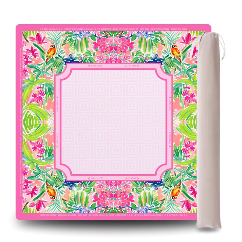 PRE ORDER Mahjong Mat with Canvas Bag – Chinoiserie Song Bird | Neoprene Instructional Table Mat | Smooth Top | 3mm Premium Thickness |Gift image 1