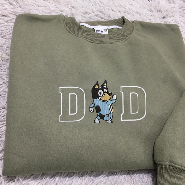 Embroidered Dad Dog Custom with name sweatshirt, Custom Embroidered Father's Day Tshirt, Embroidered Dad Blue Dog Hoodie