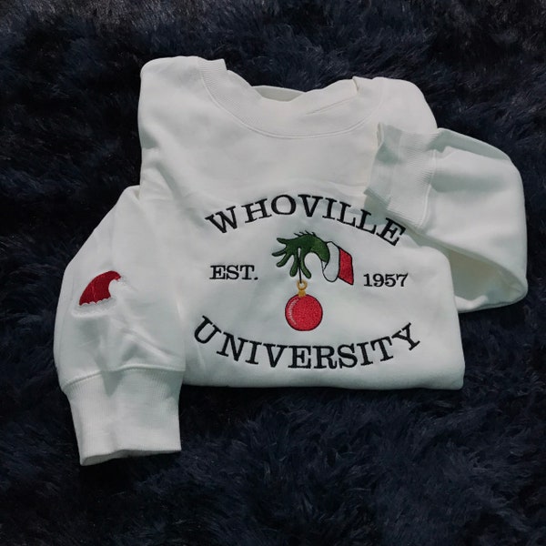 Geborduurd Whoville University shirt, sweatshirt - kerstshirt, leuk kerstshirt, geborduurde hoodie