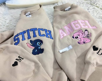 Gesticktes Paar-Sweatshirt mit Namen, Jahrestag bestickter Sweatshirt-Hoodie, Valentinstagsgeschenk, gestickter Stich / Engel