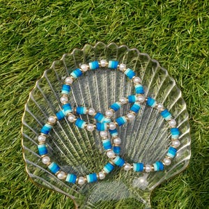 Blue gold and white faux pearl  preppy clay bead  Bracelet. Handmade. Beads, Jewellery, Arts