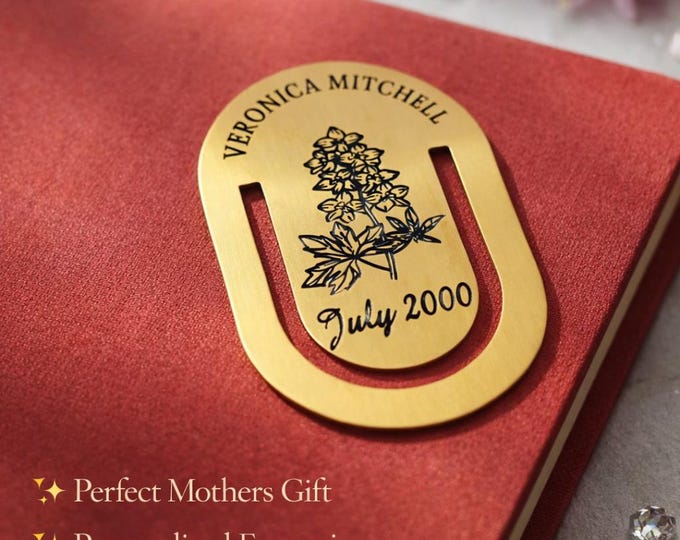 Mothers Day Unique Custom Name & Birth month Flower Bookmark. Personalized Birthmonth Birth flower gifts for Mom.