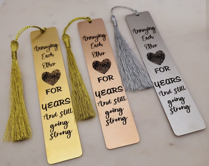 Annoying Each other for Years Funny Anniversary Bookmark with Your Actual Fingerprint Personalized & engraved for Husband Wife Him Her.
