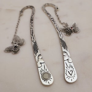 Custom Initials ON Glow In The Dark Butterfly Bookmark Book Marker Bookmarks Gift - Stained Antique Tibetan Silver Finish