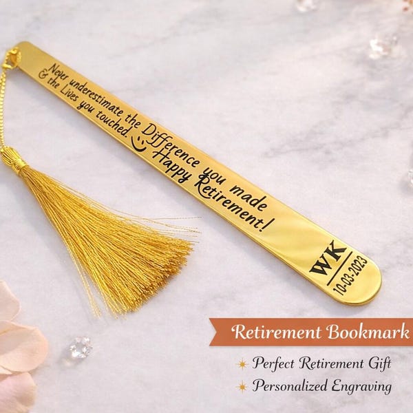 Engraved Stainless Steel Retirement Bookmark with Tassel