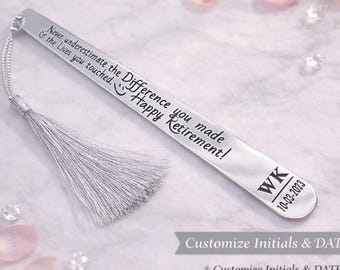 Marcapáginas grabado para jubilación, acero inoxidable con borla