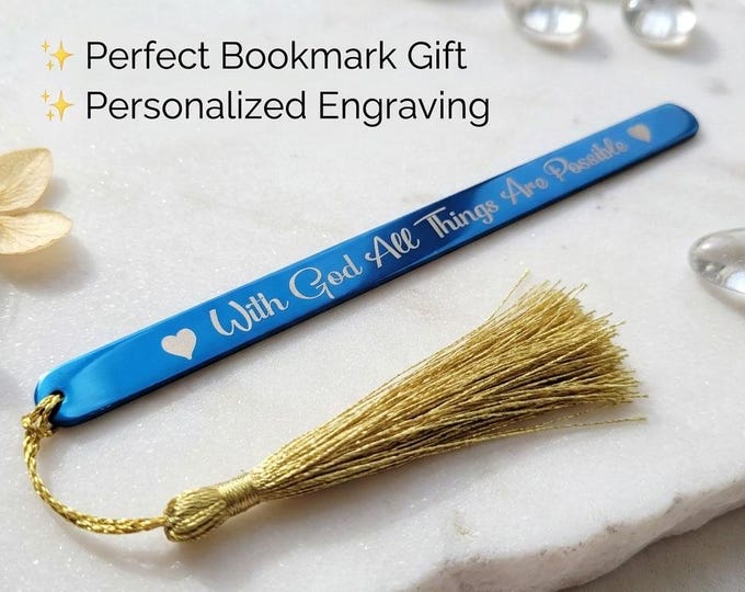 Engraved Metal Bookmark - Christian Gift, Religious Bookmark - With God all things are possible Metal Book marks Matthew 19:26