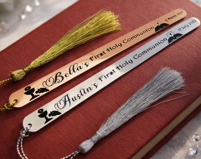 Personalized Communion Bookmark, Stainless Steel, Engraved Baptism Gift