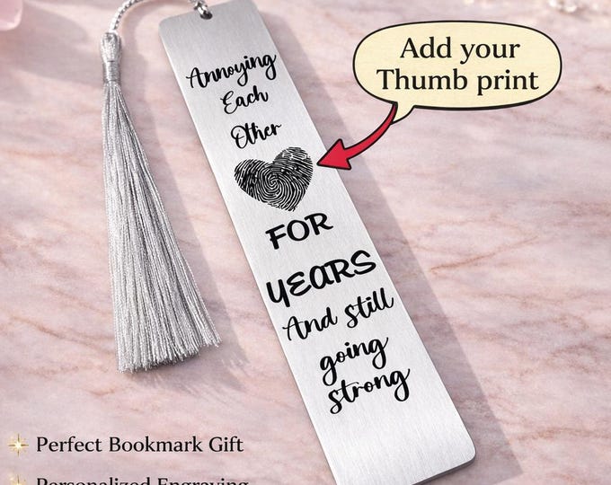 Unique Valentines Day Bookmark with Your Actual Fingerprint Personalized & engraved for Husband Wife Him Her Boyfriend Girlfriend Couples.