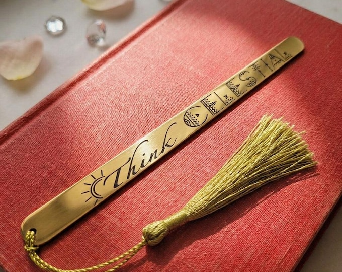 Think Celestial Engraved Metal Bookmark with Gold Tassel - Custom Religious Gift for Book Lovers