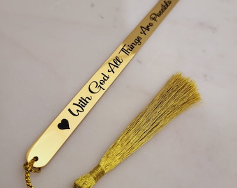 With god all things are possible Metal Book marks Matthew 19:26 - Unique Baptism & Christmas Gifts.