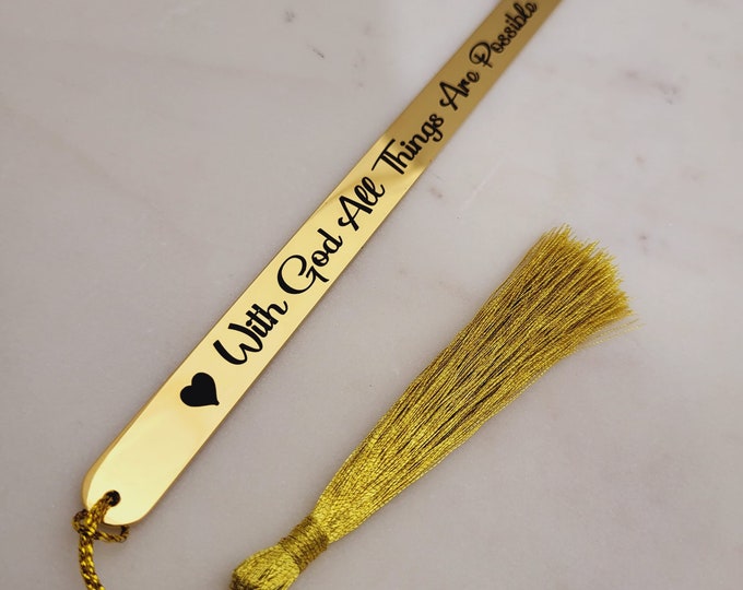 With god all things are possible Metal Book marks Matthew 19:26 - Unique Baptism & Christmas Gifts.