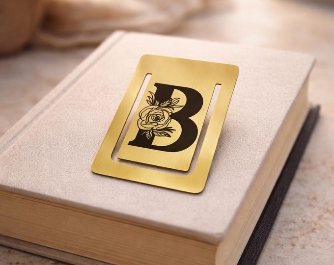 Engraved Monogram Bookmark, Personalized Initials, Gold Finish