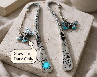 Personalized Butterfly Bookmark – Antique Silver, Glow in the Dark, Custom Initial