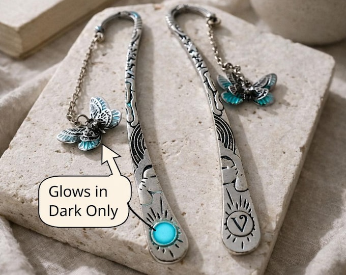 Personalized Butterfly Bookmark – Antique Silver, Glow in the Dark, Custom Initial