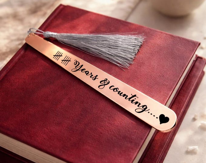 Personalized Tally Mark Anniversary Bookmark, Engraved Gift for Book Lovers