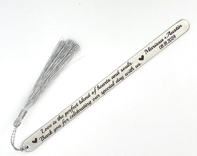Personalized Wedding Favors Bookmarks  for Guests - Love is Perfect Blend of Hearts & Souls.