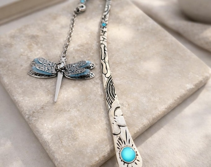 Custom Initial Glow in the Dark Dragonfly Bookmark – Antique Silver