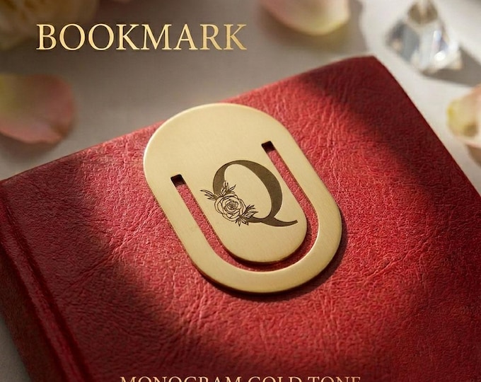 Personalized Gold Bookmark, Custom Initials Engraved Stainless Steel