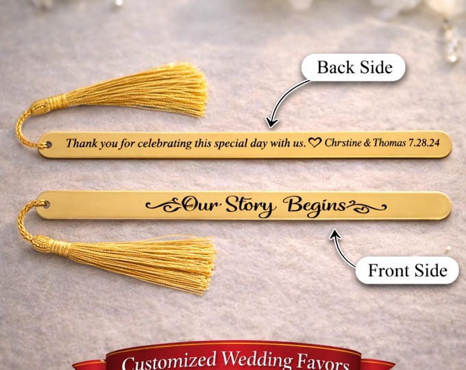 Wedding Favors for Guests - Our Story Begins Bookmark with names personalized