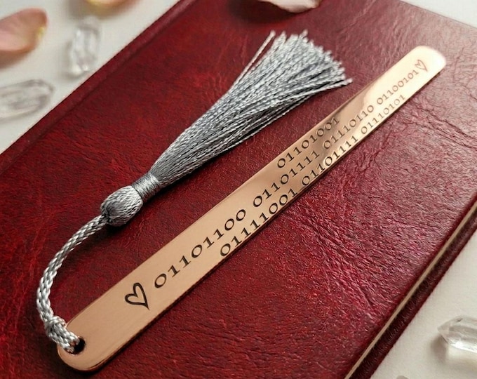 I Love You Binary Code Bookmark - Stainless Steel Anniversary Gift