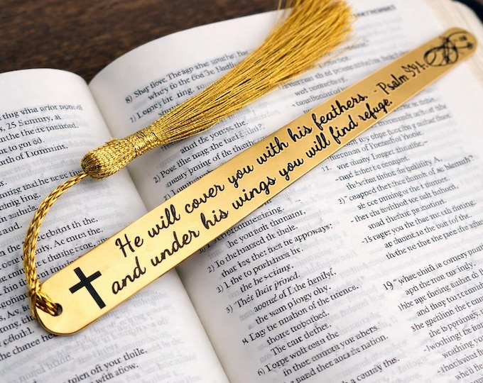 Psalm 91:4 Bookmark, Engraved Christian Bible Verse Gift