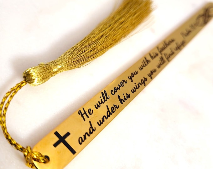 PSALM 91:4 He will cover you with his feathers and under his wings you will find refuge Bookmark Gifts. Christian Bible gift.