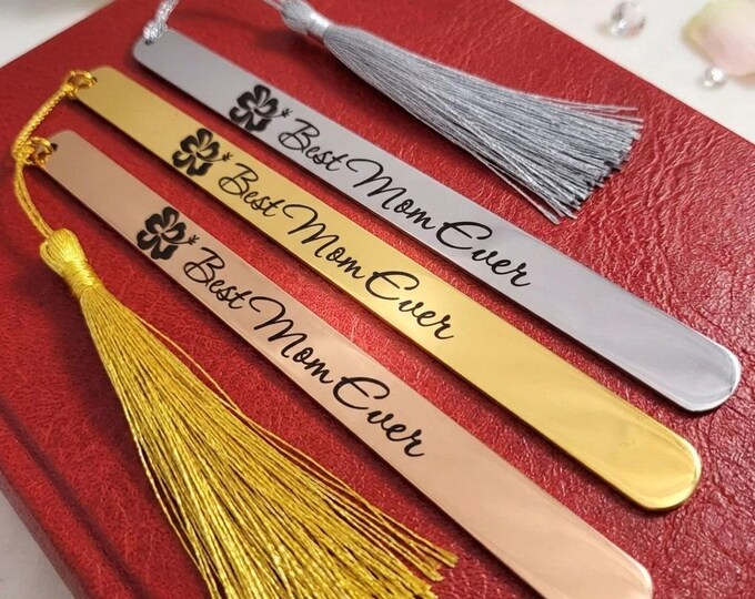 Mother's Day Gift - Custom Metal Bookmark - Personalized Mom Birthday Gift from Son - Elegant Rose Gold or Steel Book Accessory for Her