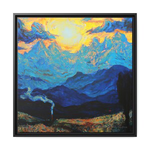 Smoky Mountain At Sunrise Van Gogh No:1 Abstract Figurative Oil Painting Matte Canvas Print for Wall Décor - Ready to Hang