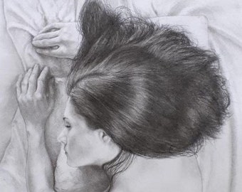 Slumber, a giclee print of an original drawing in charcoal