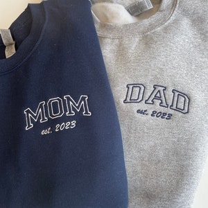 Custom Embroidered Mom & Dad Sweatshirt/Hoodie. Baby Announcement (Free shipping with 2+ items)