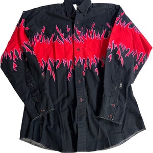VTG Brooks Dunn Flames Long Sleeve Button Pink Red USA M Rare AOP