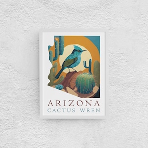 Instant Download Arizona Outline Bird Print | Cactus Wren