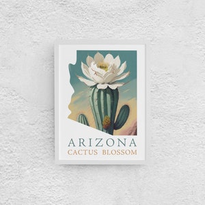 Instant Download Arizona Outline Flower Print | Saguaro Blossom