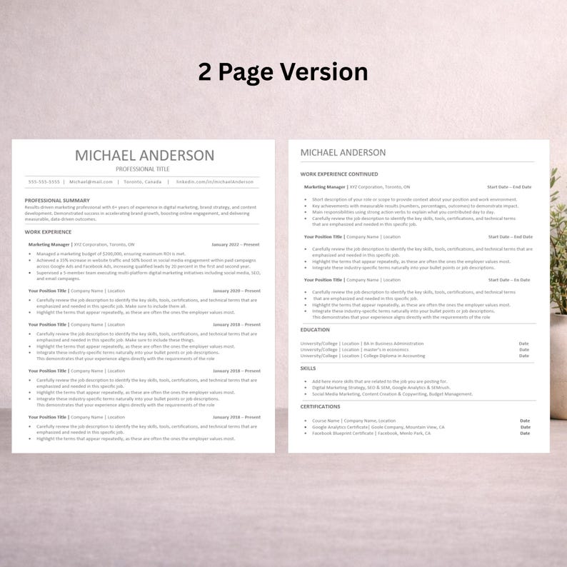 Clean Resume Template Google Docs, Word & Pages, Minimalist Executive ...