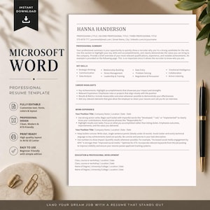 Może przedstawiać: Profesjonalny szablon CV dla programu Microsoft Word. Projekt jest przejrzysty, nowoczesny i przyjazny dla ATS. Szablon jest w pełni edytowalny, gotowy do druku w formatach A4 i US Letter oraz łatwy w użyciu. Zawiera sekcje dotyczące kluczowych umiejętności, osiągnięć zawodowych i doświadczenia zawodowego.