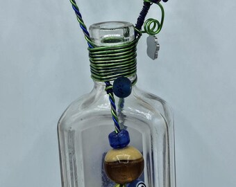 Upcycled Propagation Station Handmade from Antique Porters Pain King Bottle, with Glass Beads, Paw Print, Artists Wire, Just Add H2O