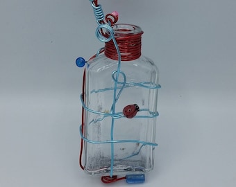 Upcycled Propagation Station, Handmade from Antique Bottle, Ladybug Bead, Root Your Own Plants, Just Add Water, Hangs by a Loop