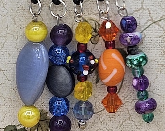 Set of 5 Stitch Markers, Handmade from Glass Beads and Metal Findings, for Crochet or Knitting, Row Markers