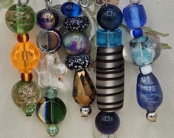 Set of 5 Stitch Markers, Handmade from Sparkly Glass Beads, a Star, and Metal Findings,  for Crochet or Knitting, Row Markers