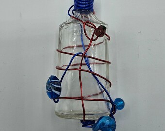 Upcycled Propagation Station, Eco-Friendly, Made from Antique Bottle, Glass Beads, Ladybug Bead, Colorful Artist's Wire, Just Add H2O