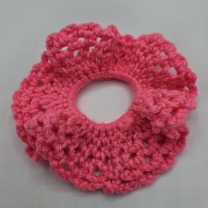 You Choose Color, Handmade Scrunchie Crochet in Acrylic Yarn, Lacy Pattern, Stretchy Band, Made in PA