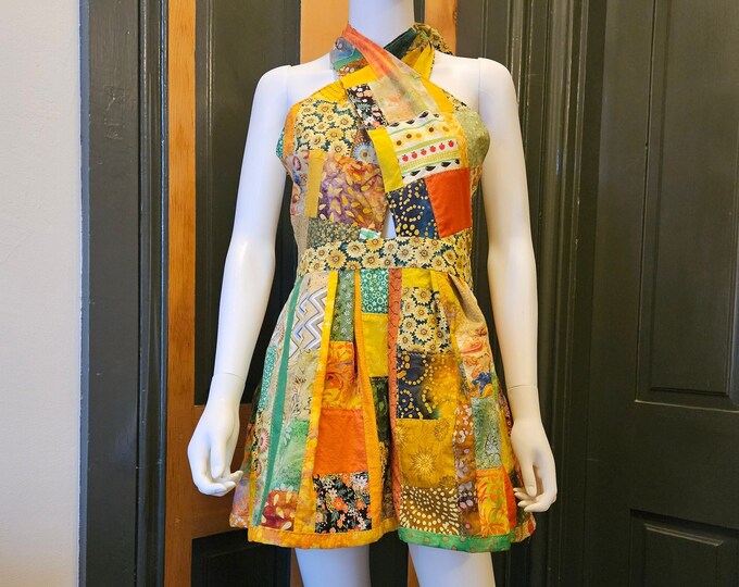 Patchwork Romper Halter Handmade From Vintage Material, Lined Top, Size ...