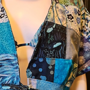 Patchwork Cropped Kimono & Halter Set, Handmade from Vintage Cotton Batiks and Prints, W Size M, Halter Top is Adjustable, Very Cute Set