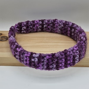 Handmade Crochet Headband in Purple Variegated Acrylic Yarn, One Size Fits Women and Girls, Pretty and Practical, Made in PA