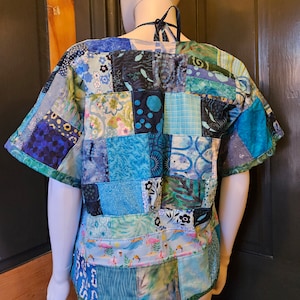 Patchwork Cropped Kimono & Halter Set, Handmade from Vintage Cotton Batiks and Prints, W Size M, Halter Top is Adjustable, Very Cute Set