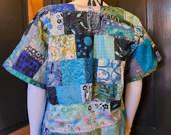 Patchwork Cropped Kimono & Halter Set, Handmade from Vintage Cotton Batiks and Prints, W Size M, Halter Top is Adjustable, Very Cute Set