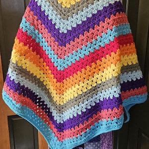 Handmade Shawl, Crocheted in Rainbow Colors from Acrylic Yarn, Bright and Fun!