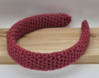 Handmade Crochet Headband in Raspberry Acrylic Yarn, One Size Fits Women and Girls, Pretty and Practical, Made in PA